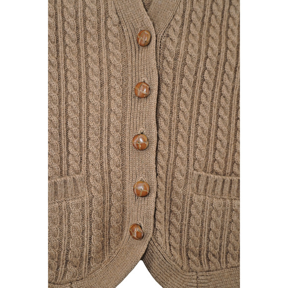 Ralph Lauren Kids L Camel Hair Cable Knit Vest Tan Button Sweater Hong Kong VTG - Picture 5 of 6